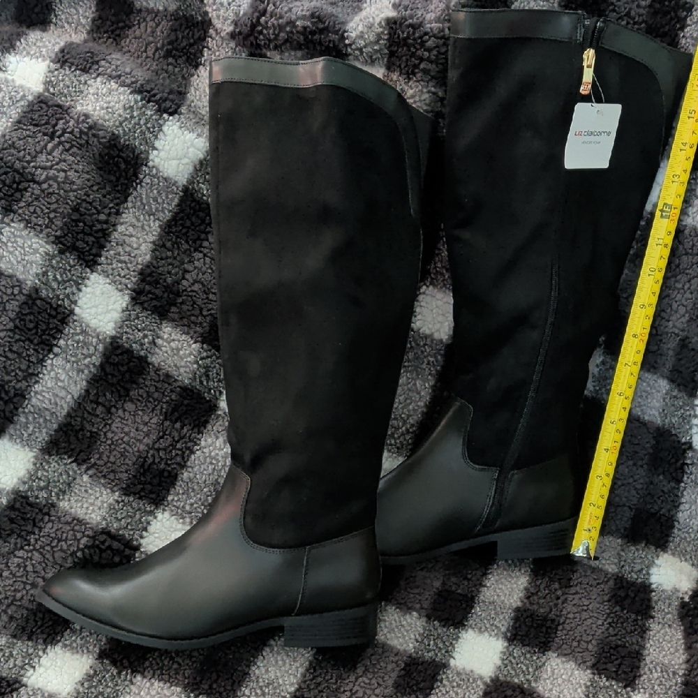 Liz Claiborne Black Suede Accent Tall Riding Fashion Boots Size 10